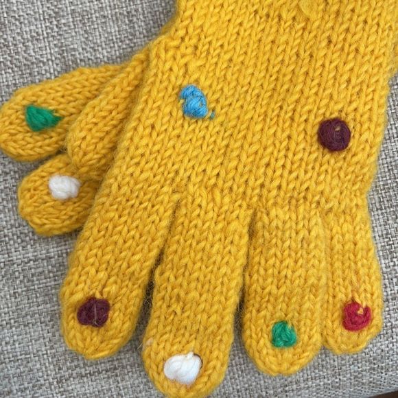 Yellow Long Wool Polka Dot Gloves - Picture 2 of 9